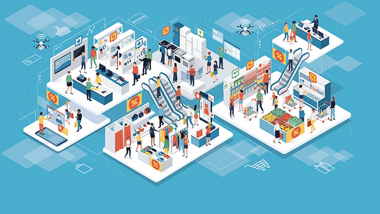 Illustration of people shopping in a store