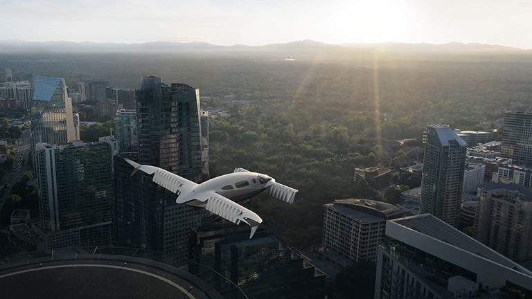 aircraft flying over city