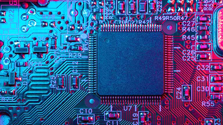 Microcontroller chip on printed circuit board