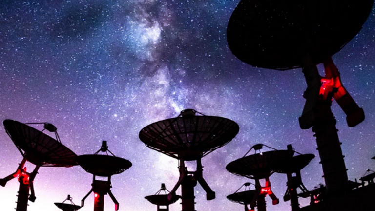 Satellite antennae pointed towards the outer space