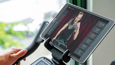 Schwinn Cycling Trainer tablet mounted on a treadmill