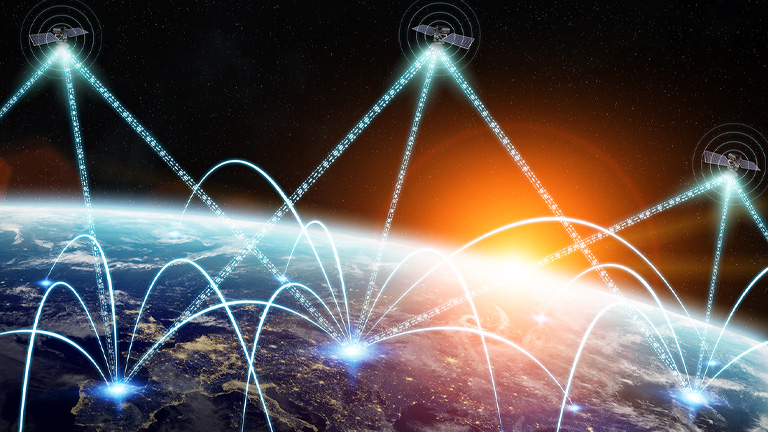 Image of the globe covered by satellite signals