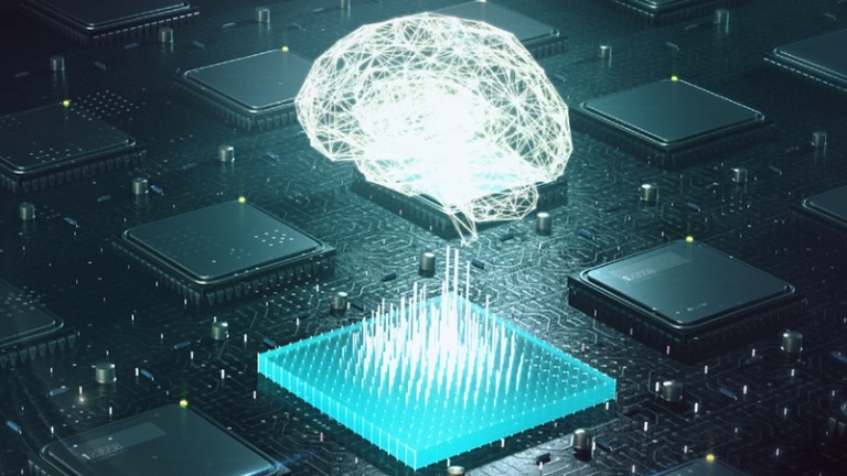 A brain holograph over an MCU chip