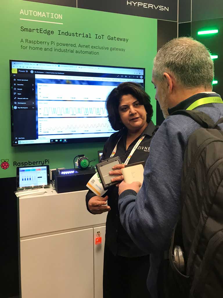 An Avnet employee assisting an attendee at the 2019 CES convention