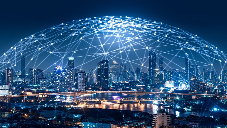 Electric nodes dome over the city