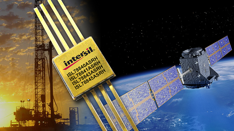 Renesas ISL8845SEH chip with satelite and communications tower image in the background