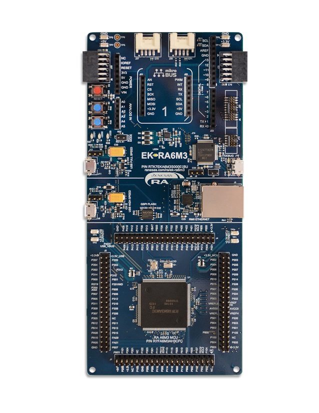 Top view of Renesas RA6M3 Evaluation Kit board