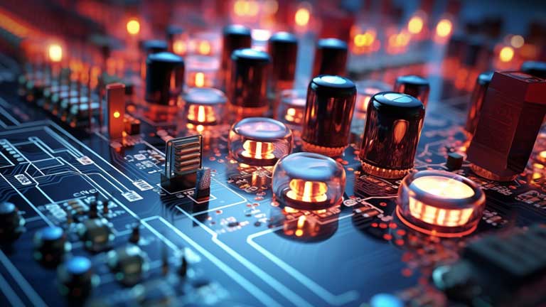 Passive components glowing on a pcb