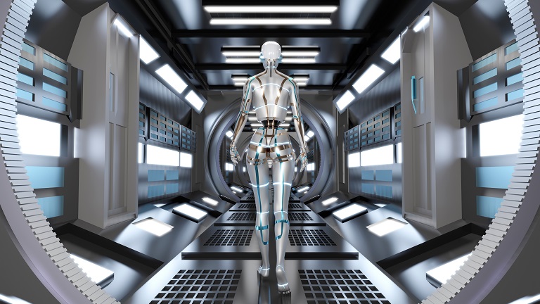 Image of a robot walking in the hallway