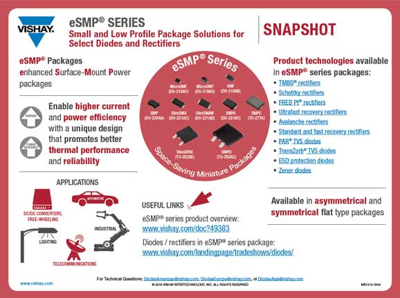 Infographic of Vishay's eSMP® Series and their applications/capabilities