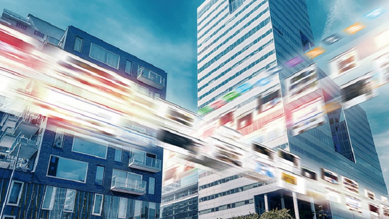 Illustration of a campus with 5G network