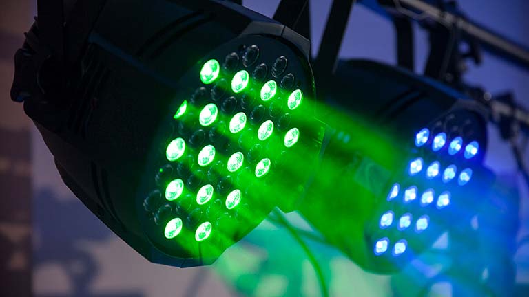 stage led lighting in green and blue