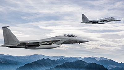 Two airbourne F-15 Eagles