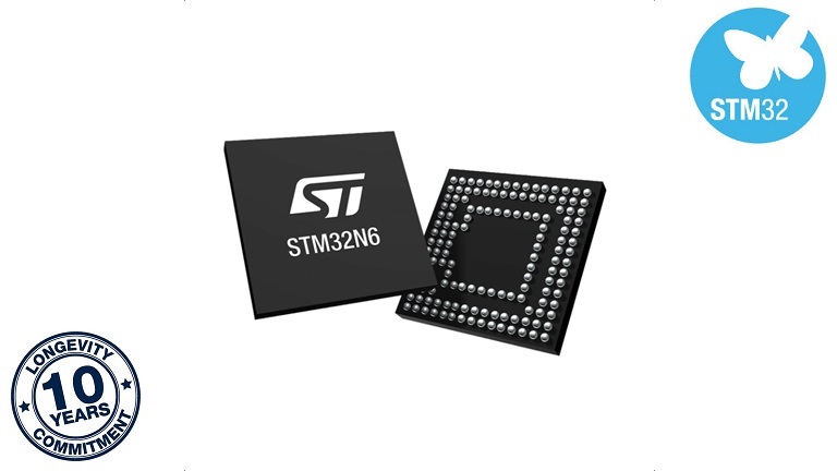 STMicroelectronics STM32N6 - front and back side of the MCU