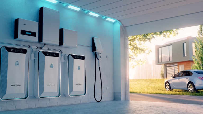 EV charging station in home garage