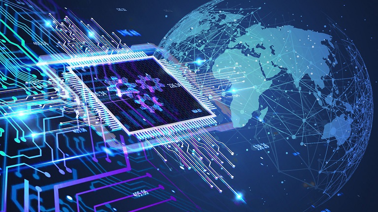 Globe and FPGA chip illustrated
