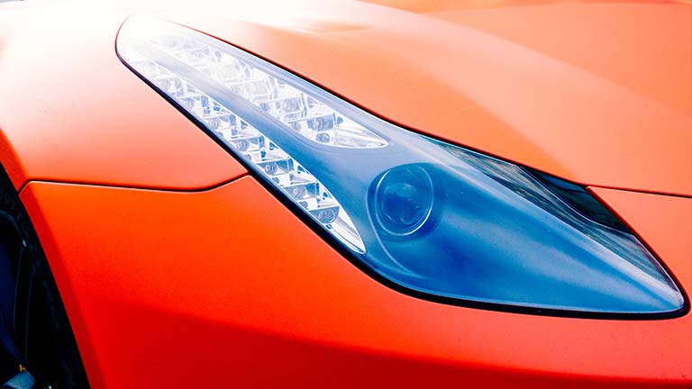 close-up of orange car headlights