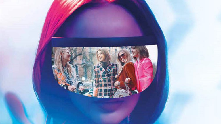 Woman using VR goggles