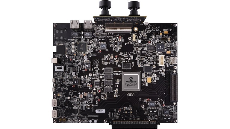 Microchip MPFS250-VIDEO-KIT - top view of the board