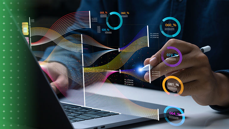 laptop with graphic overlay