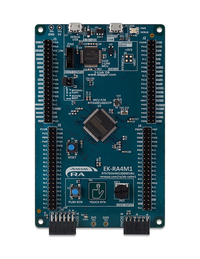 Upper side of Renesas RA4M1 Evaluation Kit board